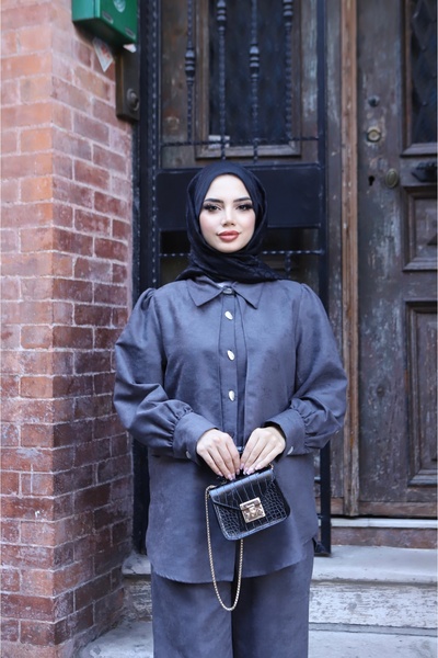 NİSUM MODA Buttoned Suede Set