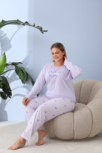 Serena Women's plus size lilac pajamas, Keep Things print, 100% cotton