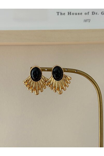 marsel aksesuar أقراط من الفولاذ الذهبي متوسطة الحجم على شكل مروحة من المينا ...