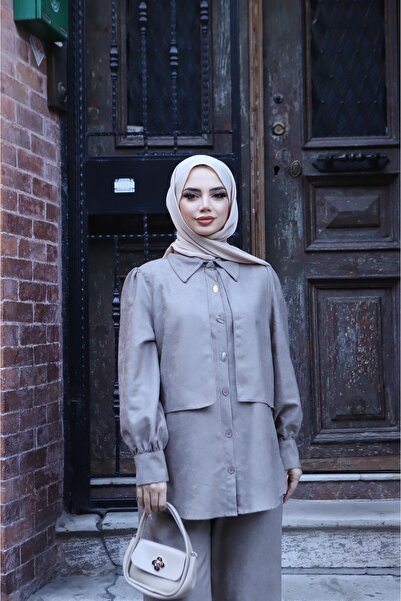 NİSUM MODA Buttoned Suede Set