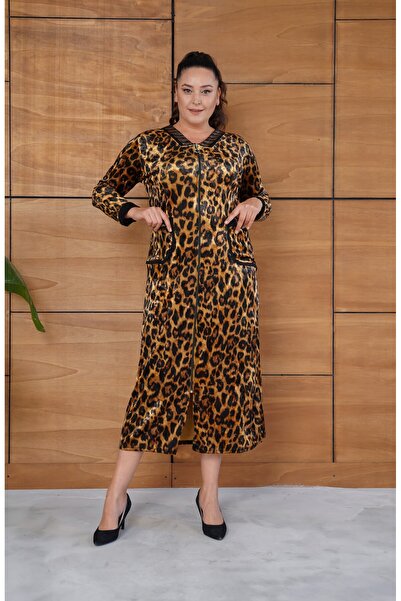 verabelle Φόρεμα από βελούδινο ύφασμα με λεοπάρ στάμπα μεγάλου μεγέθους με φερμουάρ και πέτρες