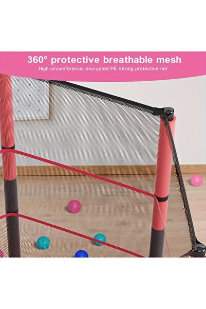 Cozara Trampoline, Heavy-duty steel frame with safety net, red and black hexagonal design, spring mechanism