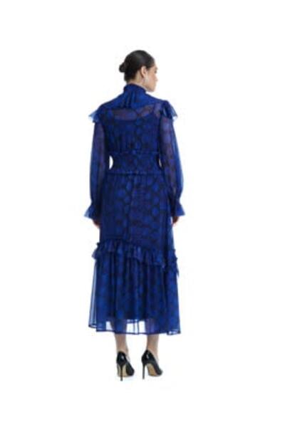 SERPİL Yılan Derisi Desenli Kadın Elbise - Fırfırlı Yaka - Modern ve Şık Tasarım