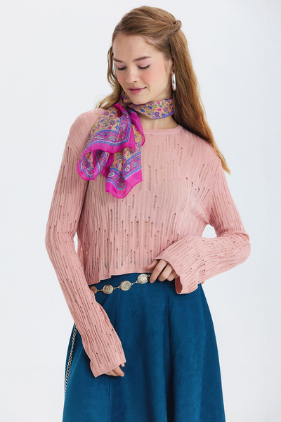 Clandestino Ethnic Patterned Indian Silk Shawl Pink - Purple