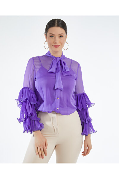 SERPİL Kadın Gömlek - Fular Yaka - Kat Kat Kol Detaylı - Modern ve Şık - Dave...