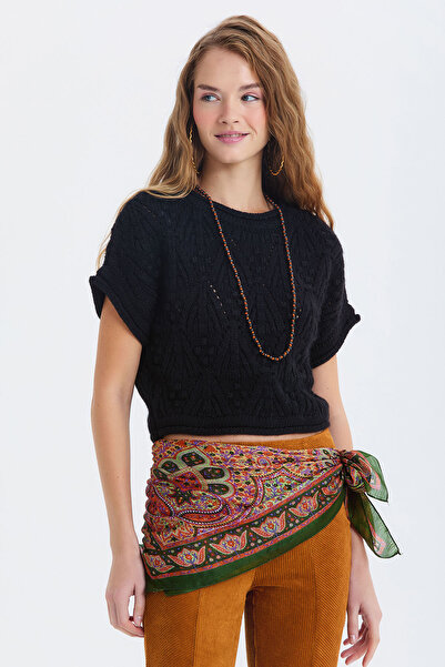 Clandestino Εθνοτικό σχέδιο ινδικό μεταξωτό σάλι πράσινο - πορτοκαλί