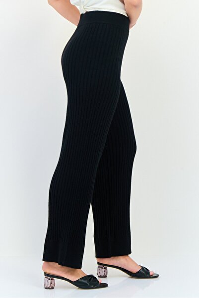 Maje Women Regular Fit Textured Wide Leg Pants, Black