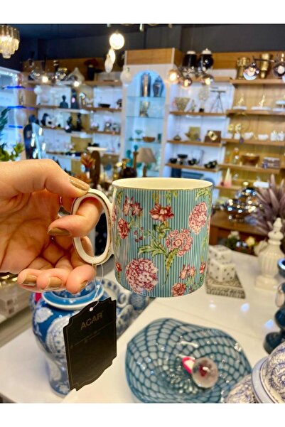 ACAR JUNGLE AÇIK MAVİ ÇİÇEKLİ KUPA