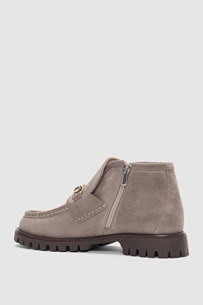 selin shoes Mivran Genuine Leather Gold Buckle Accessory Detailed Side Zipper Women's Boots - Mink Suede