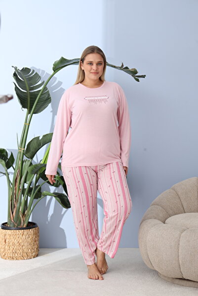 Serena Women's plus size pink pajamas, Believe in Yourself print, 100% cotton