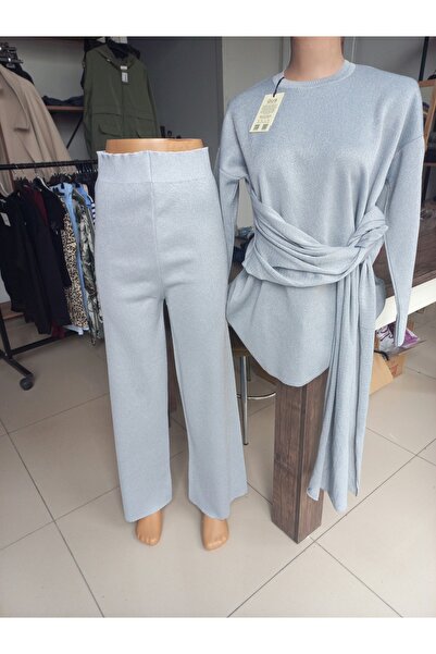 New Fashion Bisiklet yaka simli pantolonlu triko takım