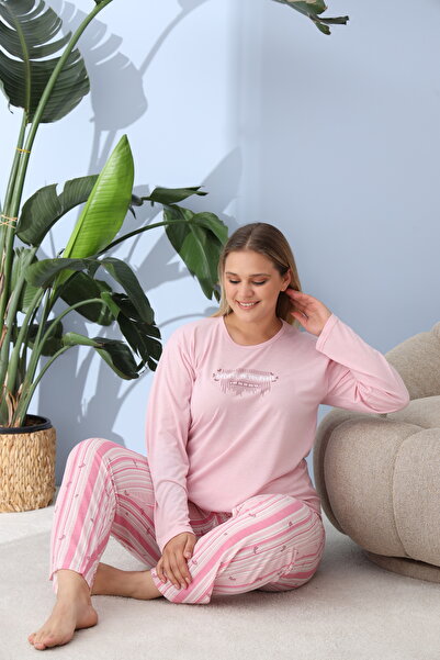 Serena Women's plus size pink pajamas, Believe in Yourself print, 100% cotton