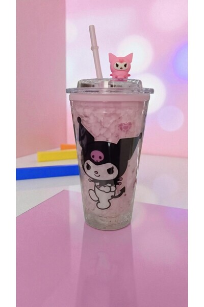 FAMEMUS ACCESSORY Kuromi Purple Color Light-Up Cup with Straw Water Bottle