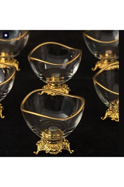 LeylArt Home Gold Shine 6’lı Kahve Yanı Cam Lokumluk & Sosluk Seti – İnce Des...