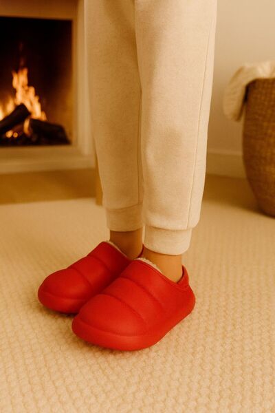 Arma House Peluş İçi Yünlü Kışlık Panduf Kırmızı Çocuk Ev Terliği