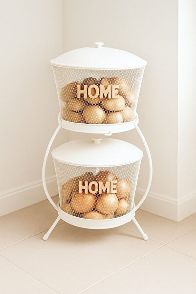 VENON White Seville 2-Tier Potato Onion Rack Metal Potato Onion Bucket Crisper Basket Kitchen Organization