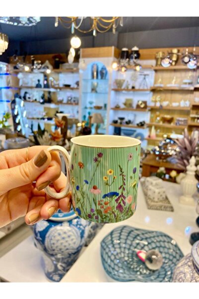 ACAR JUNGLE MİNT YEŞİLİ ÇİÇEKLİ KUPA