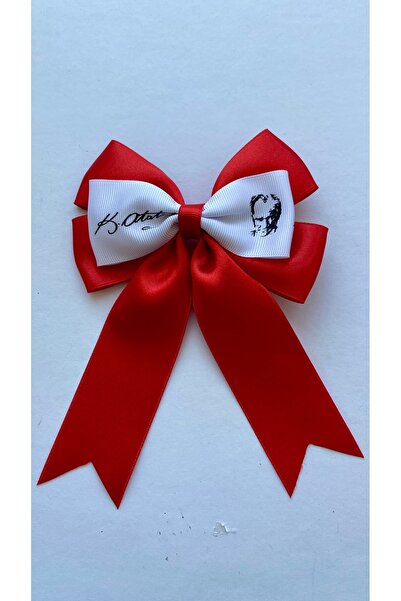 Kirpi toka K.Atatürk Baskılı Kırmızı Uzun Kuyruklu Kız Çocuk Klipsli Saç Tokası