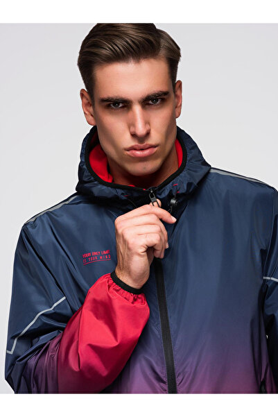 OMBRE Men's Sporty Jacket with Reflective Elements and Polar Lining - Navy-Red V3 C641
