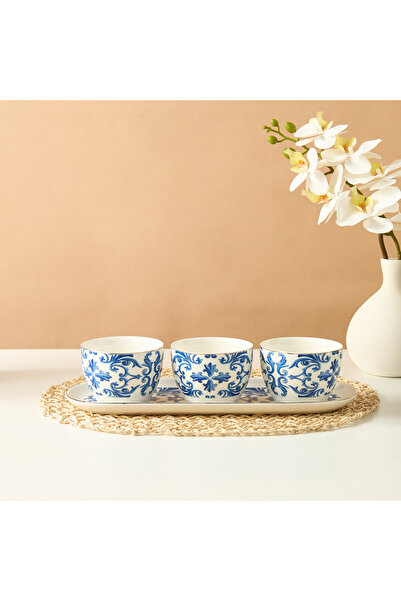 Giacomo Desing طقم صينية ووعاء من الخزف العظمي الجديد من جيا كومو، مكون من 4 قطع