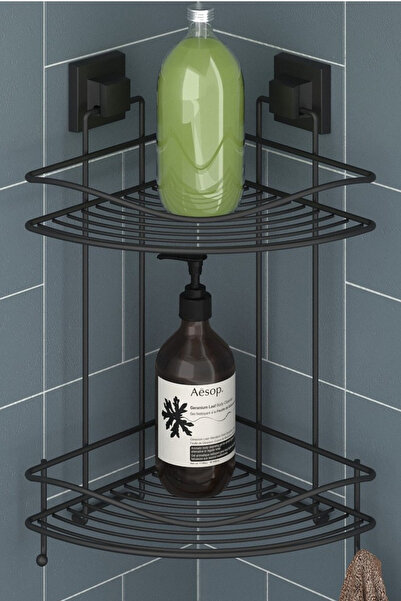 MegaVitrin رف حمام تكنو تيل EF-253 أسود بطبقتين |   منظم دش بدون ثقوب مع لاصق...