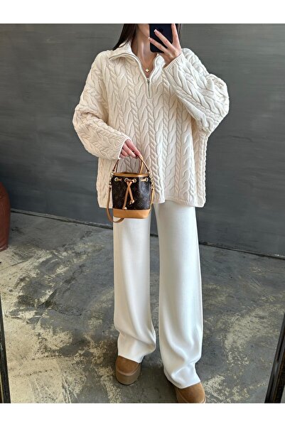 Lavanta Tekstil Half-Zip Thessaloniki Knitted Sweater and Knitwear Pants Set