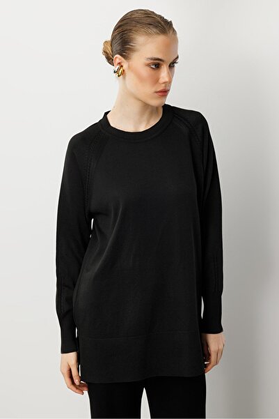 accort Reglan Kol Basic Triko Tunik-SİYAH