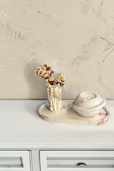 MORF Design MERMER Serisi 3'lü Set - Beton Tepsi, Satürn Mumluk ve Vazo