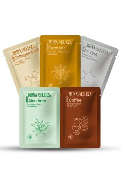 Muna Belleza Korean Facial Mask Sheet Pack of 5 - Hydrating & Moisturizing