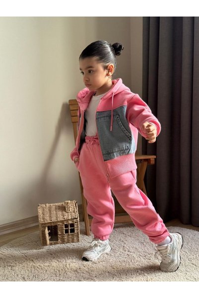 babysmile Girl's 3-Piece Denim Detailed Set