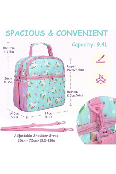 VASCHY Lunch Bag for Kids, Insulated Double Compartments - Cute Cats