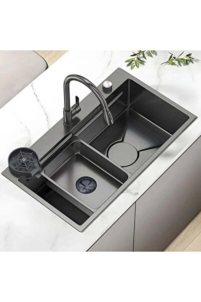 Smack Chiuvetă de bucătărie multifuncțională, oțel inoxidabil, gri închis - n...