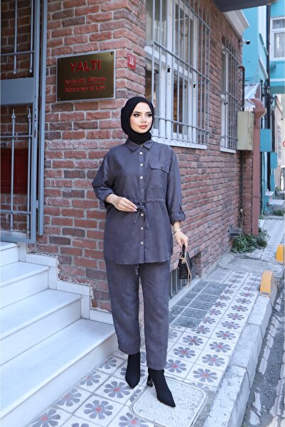 NİSUM MODA Lace-Up Suede Trouser Suit