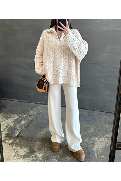 Lavanta Tekstil Half-Zip Thessaloniki Knitted Sweater and Knitwear Pants Set