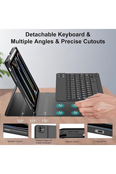 HYX iPad Pro 11 inch Case with Keyboard (M4) 2024 - Detachable Bluetooth Keyboard, Auto Sleep/Wake, Penc