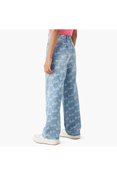 mattel Barbie Print Flared Jeans with Pockets