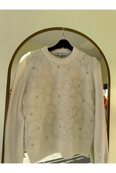 LUMERA BY TUĞBA KARADAĞ Kadın İnci ve Dantel Çiçek Detaylı Triko Kazak