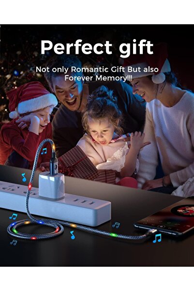 Joyroom LED USB to USB Type C Cable with Sound-Reactive Lights - 1.2m