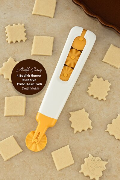 Anadolu Saray 4-Headed Dough Cookie Pastry Cutter Set – Practical Kitchen Tool with Interchangeable Shapes