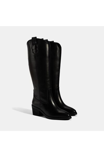 Desa Women's Black Thick Heeled Leather Boots