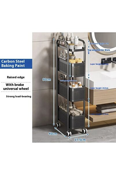 OEM Multifunctional 4-tier metal rack on wheels – 90x40x17.5 cm, sturdy anthracite gray