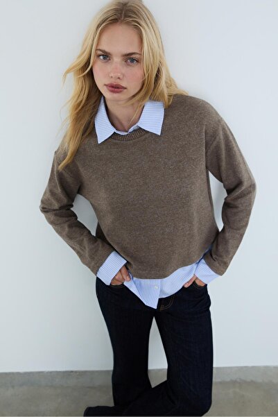 Stradivarius İki malzemeli örgü tişört