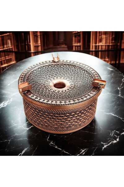 Bakır Center Copper Ashtray Copper Incense Burner Ash Tray Carved Hand-Engraved Ashtray Burning Stick Incense No Odor
