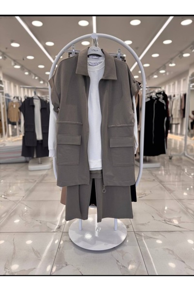 Camelya Fashion Women's Waist-Tied Double Pocketed Ye Vest Set Piece Top Quality Two-Ply Set