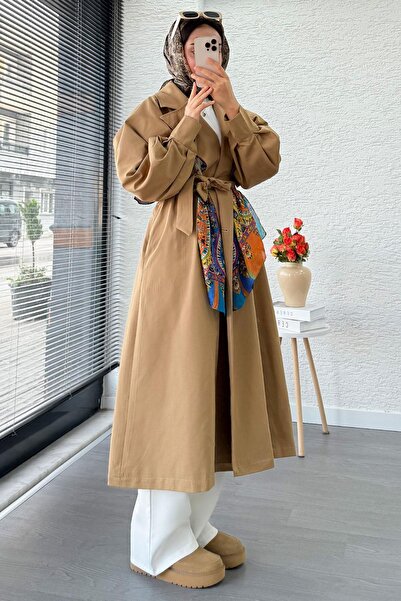MELEK ARAZ Premium Balloon Cuff Women's Trench Coat – Camel