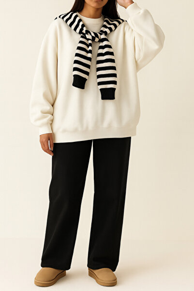 3 İplik Şardonlu Oversize, Kalın Kumaş, Kışlık Polar İçli Sıcak Tutan Sweatshirt