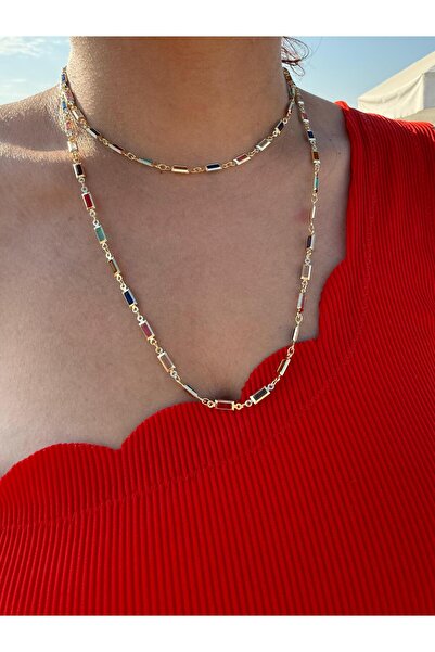 XUPING JEWELRY Renkli Taşlı 90cm Kolye