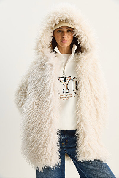 Bianco Lucci Women's Double Button Detailed Hooded Lined Tibet Coat 2765 60281119