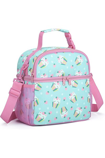 VASCHY Lunch Bag for Kids, Insulated Double Compartments - Cute Cats