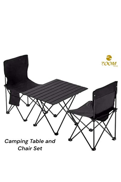 Generic Outdoor Camping Folding Table + 2 Chairs, Aluminum Table Top